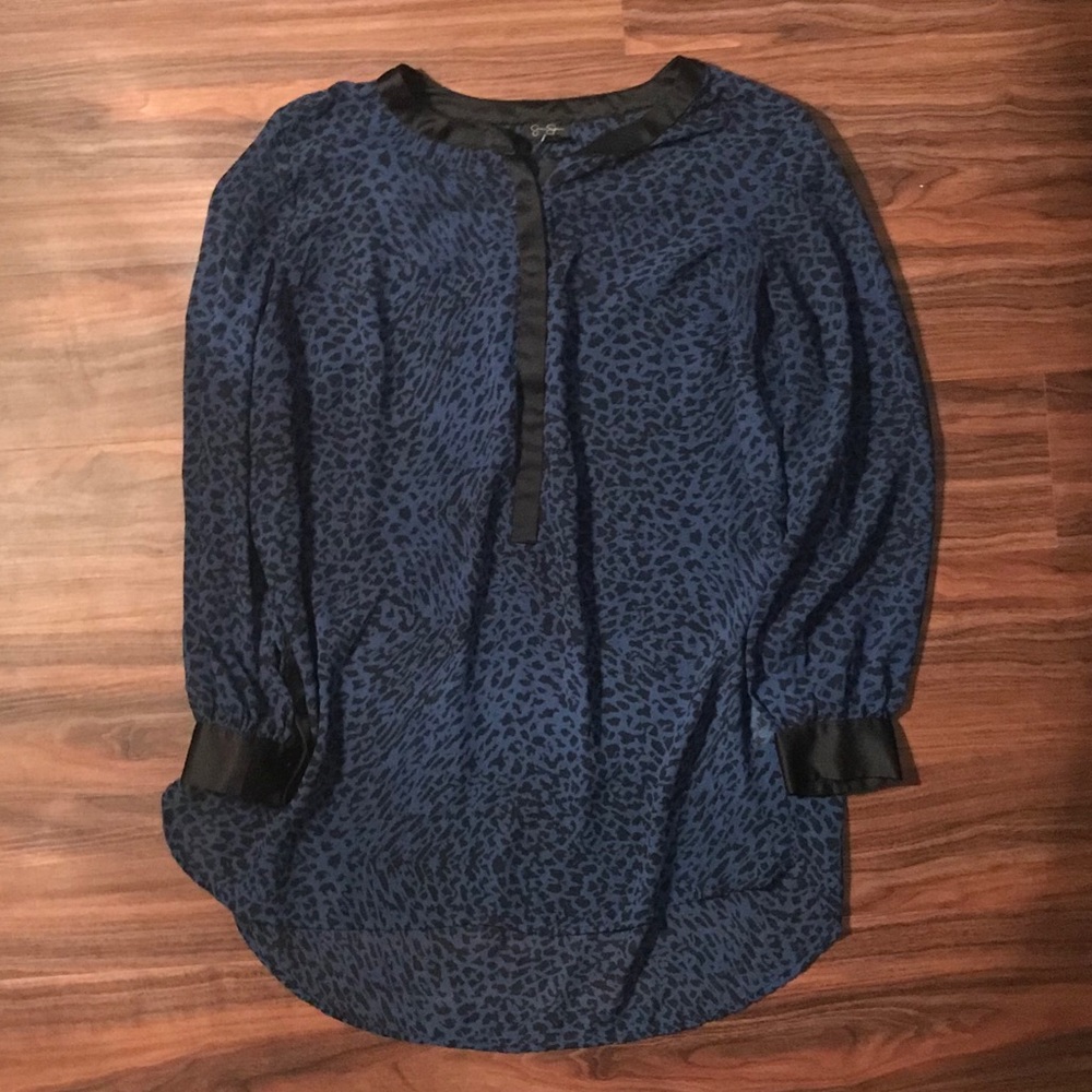 Blue Leopard Print Blouse
